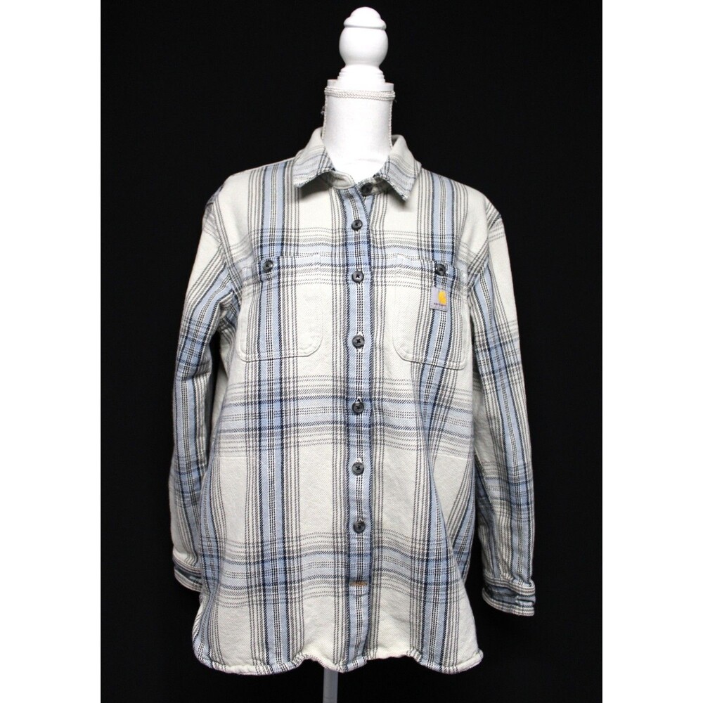 Carhart womens oversized heavyweight work shirt/jacket wh/bl/black plaid M